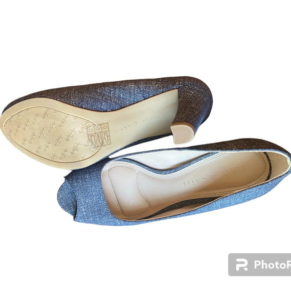 Kelly & Katie Navy Denim Peep Toe Heel Size 7 - Picture 5 of 6